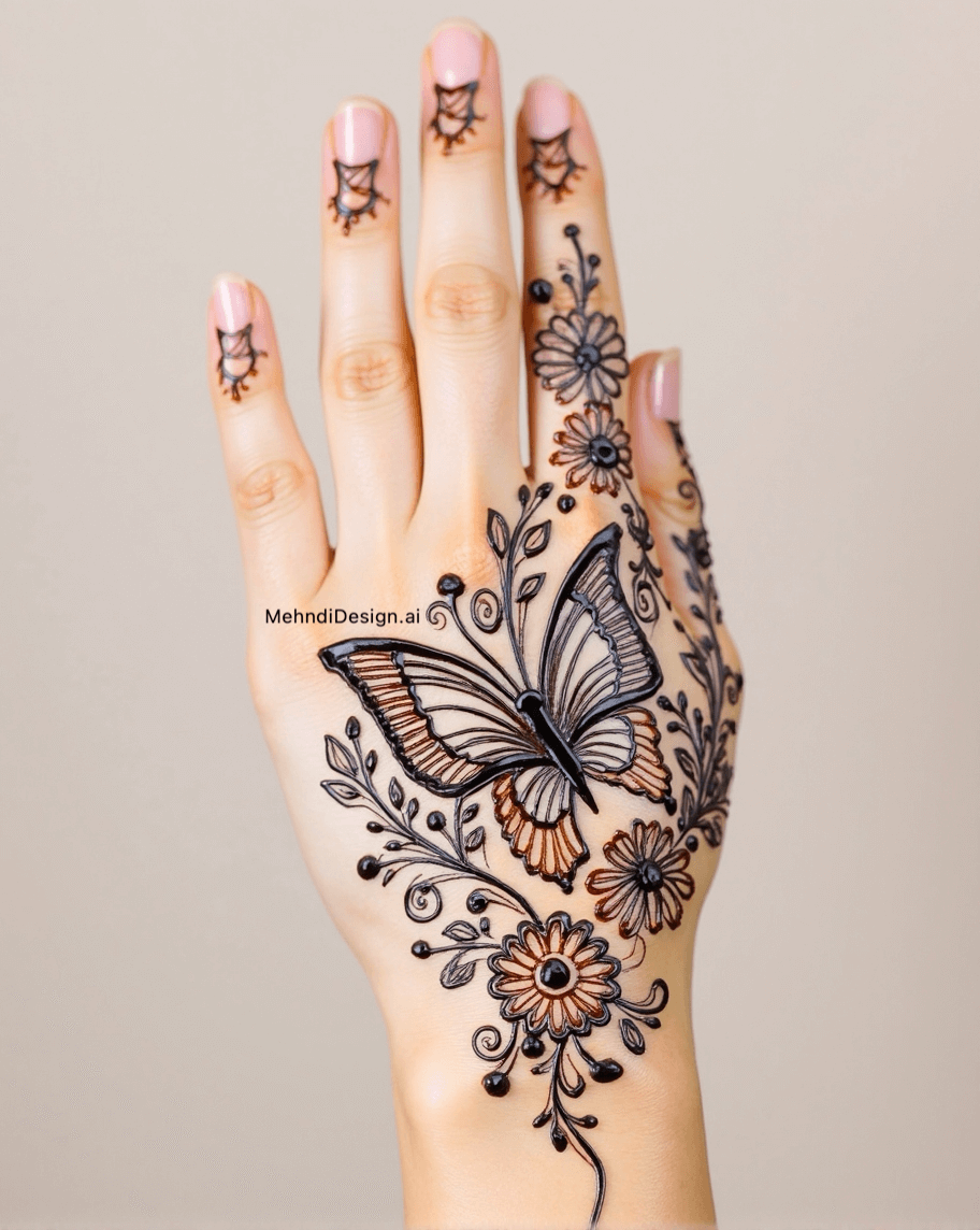 Butterfly Back Hand Mehndi Design